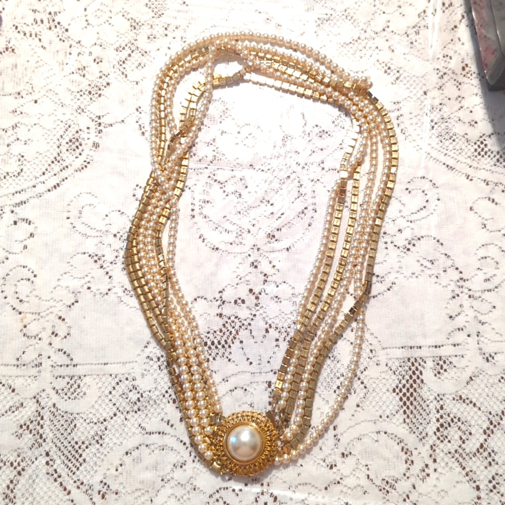 Vintage faux pearl necklace 6 strands